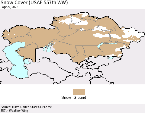 Kazakhstan Snow Cover (USAF 557th WW) Thematic Map For 4/3/2023 - 4/9/2023