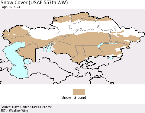 Kazakhstan Snow Cover (USAF 557th WW) Thematic Map For 4/10/2023 - 4/16/2023