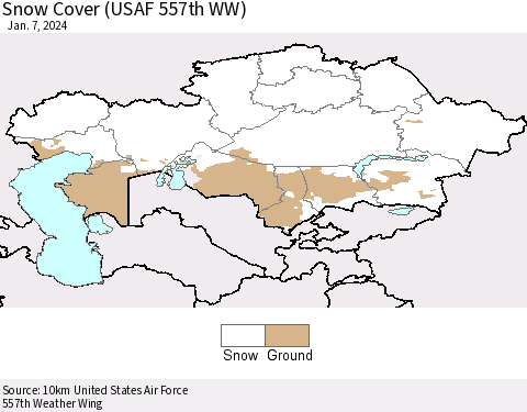 Kazakhstan Snow Cover (USAF 557th WW) Thematic Map For 1/1/2024 - 1/7/2024