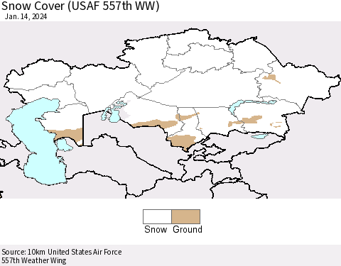 Kazakhstan Snow Cover (USAF 557th WW) Thematic Map For 1/8/2024 - 1/14/2024