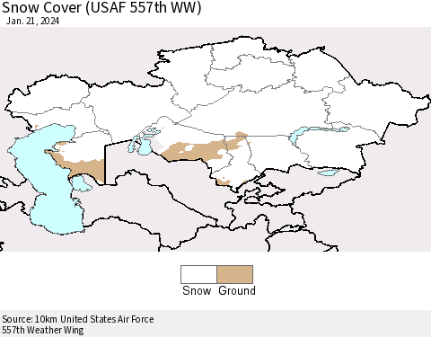 Kazakhstan Snow Cover (USAF 557th WW) Thematic Map For 1/15/2024 - 1/21/2024