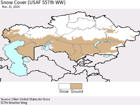 Kazakhstan Snow Cover (USAF 557th WW) Thematic Map For 3/25/2024 - 3/31/2024