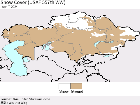 Kazakhstan Snow Cover (USAF 557th WW) Thematic Map For 4/1/2024 - 4/7/2024
