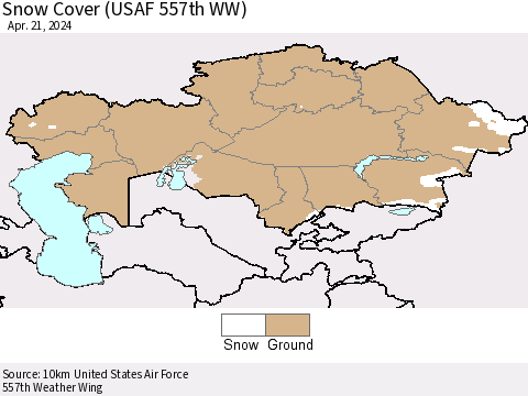 Kazakhstan Snow Cover (USAF 557th WW) Thematic Map For 4/15/2024 - 4/21/2024