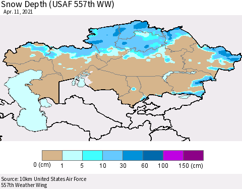 Kazakhstan Snow Depth (USAF 557th WW) Thematic Map For 4/5/2021 - 4/11/2021
