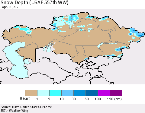 Kazakhstan Snow Depth (USAF 557th WW) Thematic Map For 4/12/2021 - 4/18/2021
