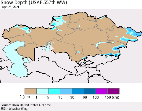 Kazakhstan Snow Depth (USAF 557th WW) Thematic Map For 4/19/2021 - 4/25/2021