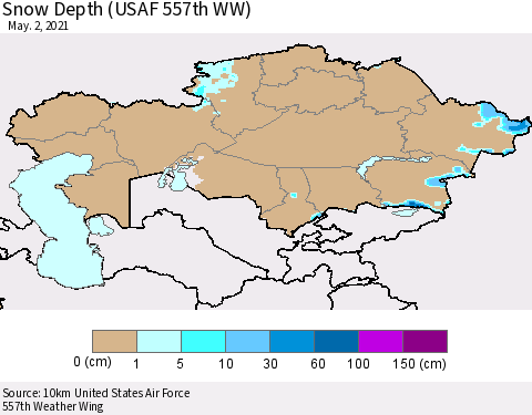 Kazakhstan Snow Depth (USAF 557th WW) Thematic Map For 4/26/2021 - 5/2/2021