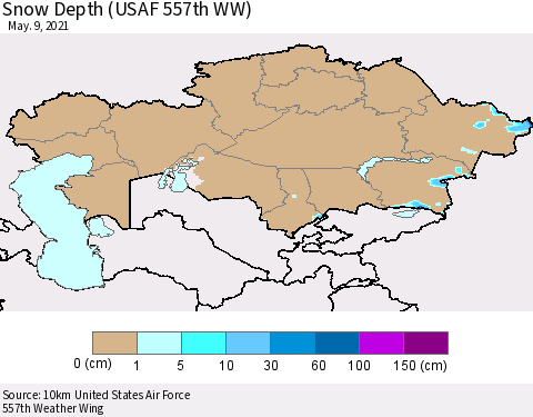 Kazakhstan Snow Depth (USAF 557th WW) Thematic Map For 5/3/2021 - 5/9/2021