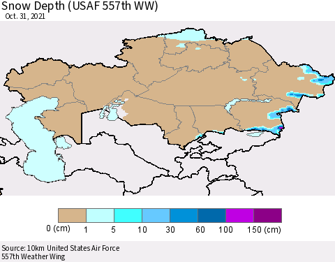 Kazakhstan Snow Depth (USAF 557th WW) Thematic Map For 10/25/2021 - 10/31/2021