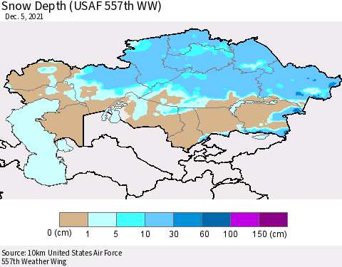 Kazakhstan Snow Depth (USAF 557th WW) Thematic Map For 11/29/2021 - 12/5/2021
