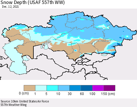 Kazakhstan Snow Depth (USAF 557th WW) Thematic Map For 12/6/2021 - 12/12/2021
