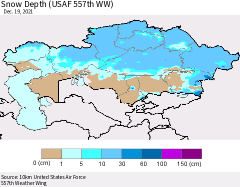 Kazakhstan Snow Depth (USAF 557th WW) Thematic Map For 12/13/2021 - 12/19/2021