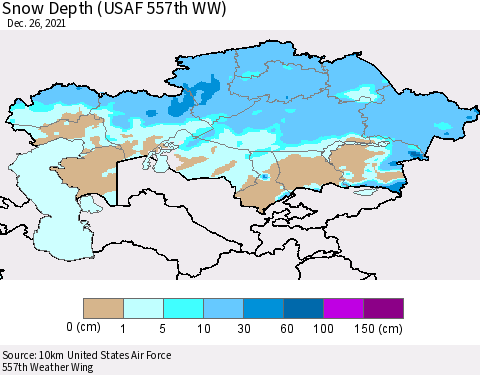Kazakhstan Snow Depth (USAF 557th WW) Thematic Map For 12/20/2021 - 12/26/2021