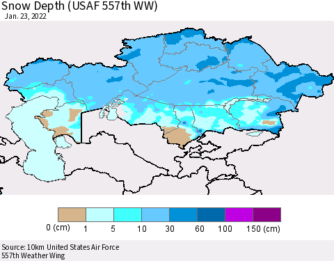 Kazakhstan Snow Depth (USAF 557th WW) Thematic Map For 1/17/2022 - 1/23/2022