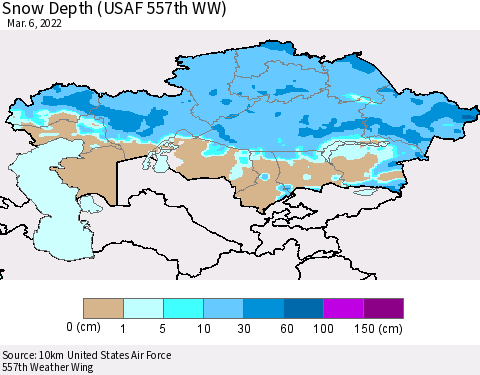 Kazakhstan Snow Depth (USAF 557th WW) Thematic Map For 2/28/2022 - 3/6/2022