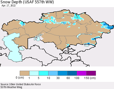 Kazakhstan Snow Depth (USAF 557th WW) Thematic Map For 4/11/2022 - 4/17/2022