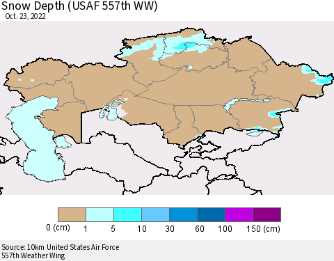 Kazakhstan Snow Depth (USAF 557th WW) Thematic Map For 10/17/2022 - 10/23/2022