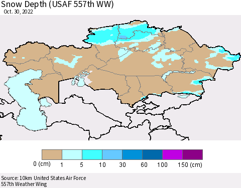 Kazakhstan Snow Depth (USAF 557th WW) Thematic Map For 10/24/2022 - 10/30/2022