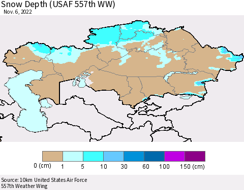 Kazakhstan Snow Depth (USAF 557th WW) Thematic Map For 10/31/2022 - 11/6/2022
