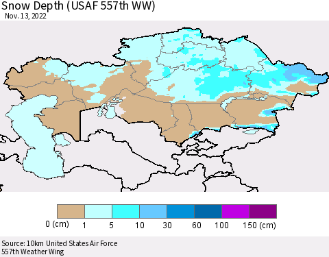 Kazakhstan Snow Depth (USAF 557th WW) Thematic Map For 11/7/2022 - 11/13/2022