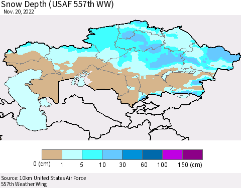 Kazakhstan Snow Depth (USAF 557th WW) Thematic Map For 11/14/2022 - 11/20/2022