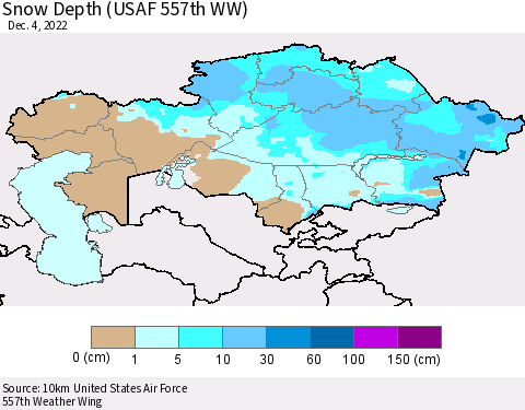 Kazakhstan Snow Depth (USAF 557th WW) Thematic Map For 11/28/2022 - 12/4/2022