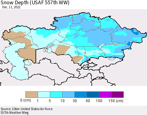 Kazakhstan Snow Depth (USAF 557th WW) Thematic Map For 12/5/2022 - 12/11/2022