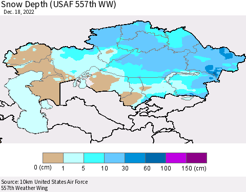 Kazakhstan Snow Depth (USAF 557th WW) Thematic Map For 12/12/2022 - 12/18/2022