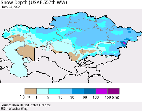 Kazakhstan Snow Depth (USAF 557th WW) Thematic Map For 12/19/2022 - 12/25/2022