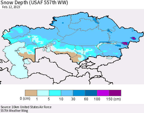 Kazakhstan Snow Depth (USAF 557th WW) Thematic Map For 2/6/2023 - 2/12/2023
