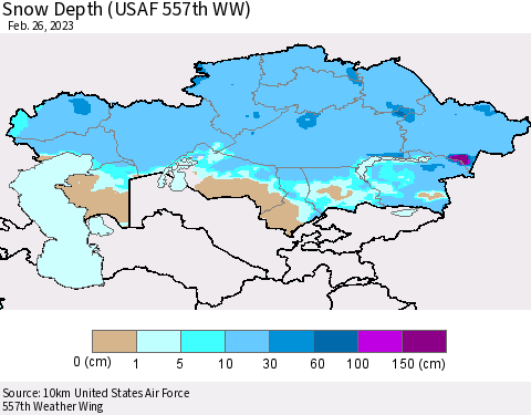 Kazakhstan Snow Depth (USAF 557th WW) Thematic Map For 2/20/2023 - 2/26/2023