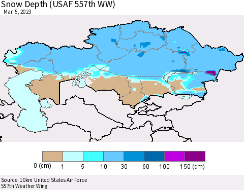 Kazakhstan Snow Depth (USAF 557th WW) Thematic Map For 2/27/2023 - 3/5/2023