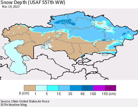 Kazakhstan Snow Depth (USAF 557th WW) Thematic Map For 3/13/2023 - 3/19/2023