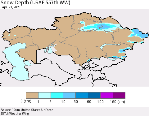 Kazakhstan Snow Depth (USAF 557th WW) Thematic Map For 4/17/2023 - 4/23/2023