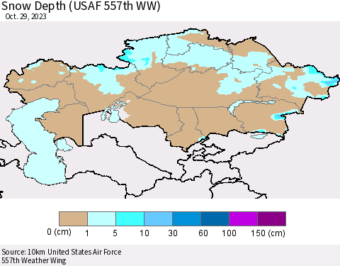 Kazakhstan Snow Depth (USAF 557th WW) Thematic Map For 10/23/2023 - 10/29/2023