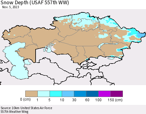 Kazakhstan Snow Depth (USAF 557th WW) Thematic Map For 10/30/2023 - 11/5/2023