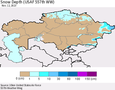 Kazakhstan Snow Depth (USAF 557th WW) Thematic Map For 11/6/2023 - 11/12/2023