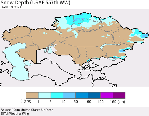 Kazakhstan Snow Depth (USAF 557th WW) Thematic Map For 11/13/2023 - 11/19/2023