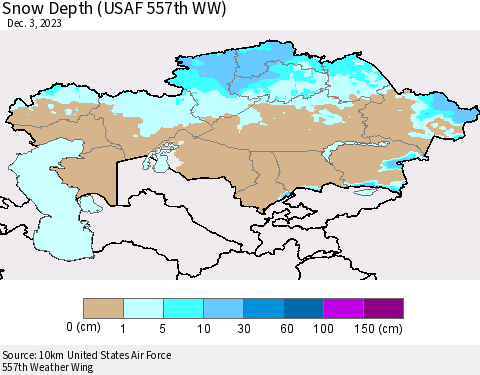 Kazakhstan Snow Depth (USAF 557th WW) Thematic Map For 11/27/2023 - 12/3/2023