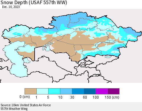 Kazakhstan Snow Depth (USAF 557th WW) Thematic Map For 12/4/2023 - 12/10/2023
