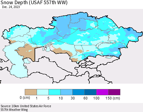 Kazakhstan Snow Depth (USAF 557th WW) Thematic Map For 12/18/2023 - 12/24/2023