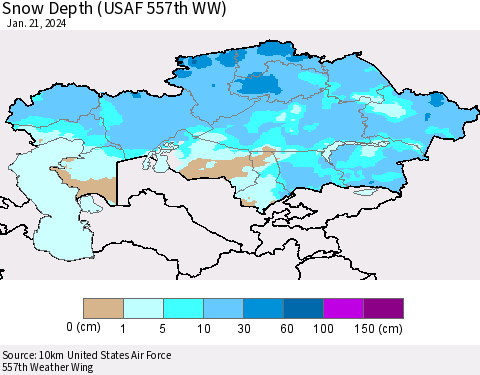 Kazakhstan Snow Depth (USAF 557th WW) Thematic Map For 1/15/2024 - 1/21/2024