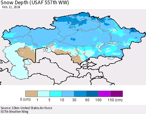 Kazakhstan Snow Depth (USAF 557th WW) Thematic Map For 2/5/2024 - 2/11/2024