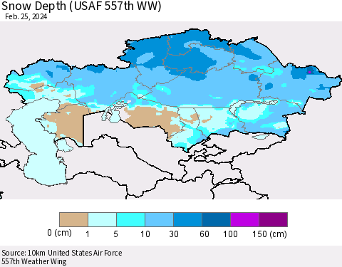 Kazakhstan Snow Depth (USAF 557th WW) Thematic Map For 2/19/2024 - 2/25/2024