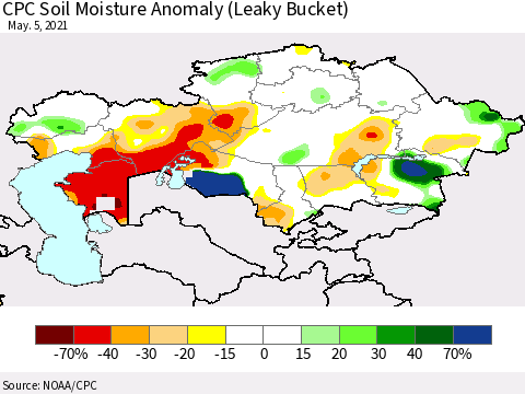 Kazakhstan CPC Soil Moisture Anomaly (Leaky Bucket) Thematic Map For 5/1/2021 - 5/5/2021