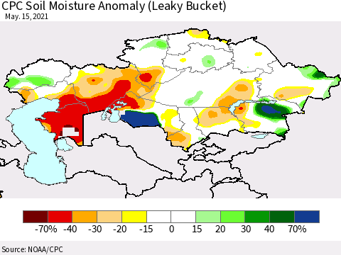 Kazakhstan CPC Soil Moisture Anomaly (Leaky Bucket) Thematic Map For 5/11/2021 - 5/15/2021