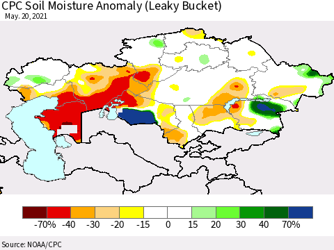 Kazakhstan CPC Soil Moisture Anomaly (Leaky Bucket) Thematic Map For 5/16/2021 - 5/20/2021