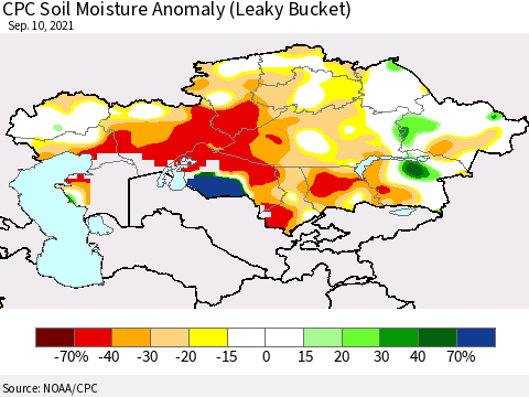 Kazakhstan CPC Soil Moisture Anomaly (Leaky Bucket) Thematic Map For 9/6/2021 - 9/10/2021
