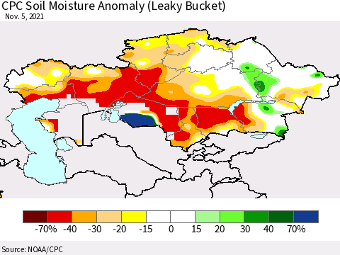 Kazakhstan CPC Soil Moisture Anomaly (Leaky Bucket) Thematic Map For 11/1/2021 - 11/5/2021